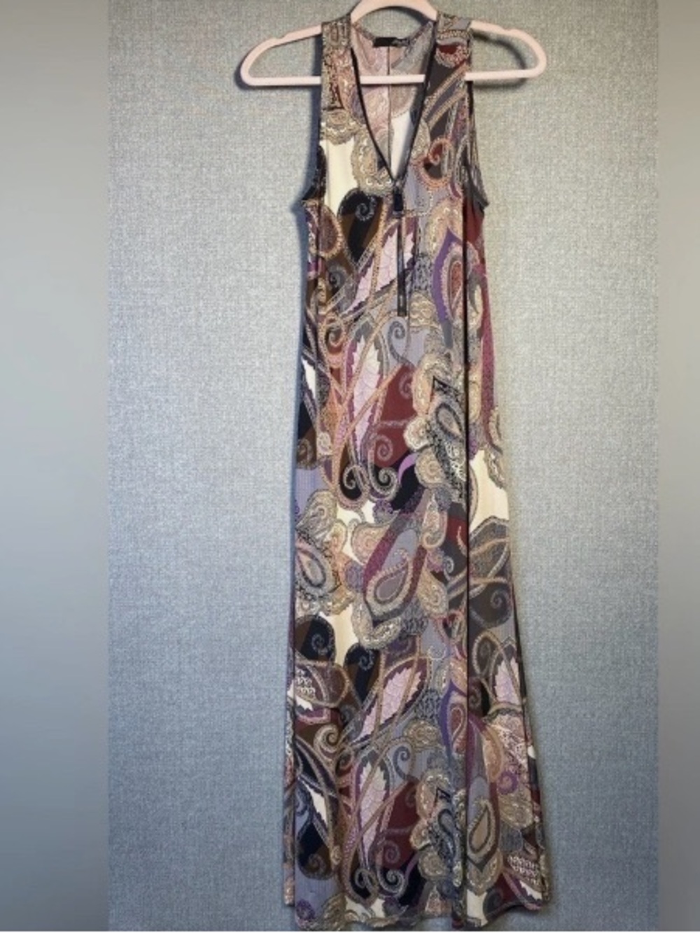 Ariella V-Neck Sleeveless Paisley Maxi Dress in Purple, Cream, Brown